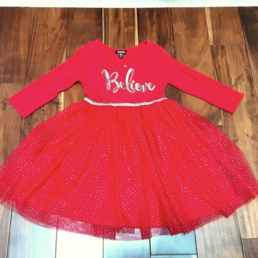 ZUNIE "BELIEVE" TULLE OVERLAY SPARKLY SKIRT DRESS 6